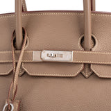 Hermès Etoupe Clemence Leather Palladium Birkin 35 Handbag