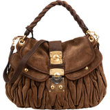 Miu Miu Brown Suede Leather Coffer City Handbag