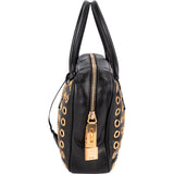 Prada Black Calf Leather Metal Grommet Bauletto Handbag