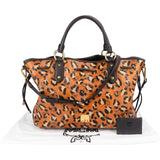 MCM Monogram Leopard Print Visetos Drawstring Tote Handbag