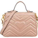 Gucci Nude Matelassé Leather GG Marmont Small Top Handle Crossbody Handbag