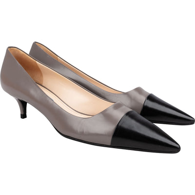 Prada Multicolor Patent Leather Cap-Toe Kitten Heel Pumps (37)