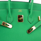 Hermès Vert Bamboo Taurillon Clemence Gold Birkin 35 Handbag