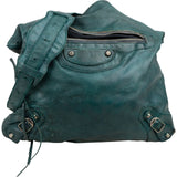 Balenciaga Petrol Leather Motorcycle Courier Tote Shoulder Bag