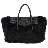 Miu Miu Faux Fur Matelassé Nappa Leather Tote Handbag