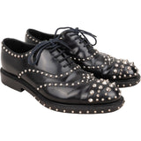 Prada Black Brushed Patent Leather Studded Brogue Loafer Shoes (EU 41)
