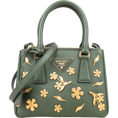 Prada Saffiano Leather Golden Floral Pelletteria Galleria Mini Handbag