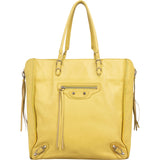 Balenciaga Yellow Leather Paper Bag Side Zip Tote Handbag
