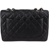 Chanel Quilted Caviar Leather Palladium Jumbo Singe Flap Crossbody Bag