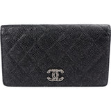 Chanel Glitter Quilted Caviar Leather Strass CC Long Bifold Wallet