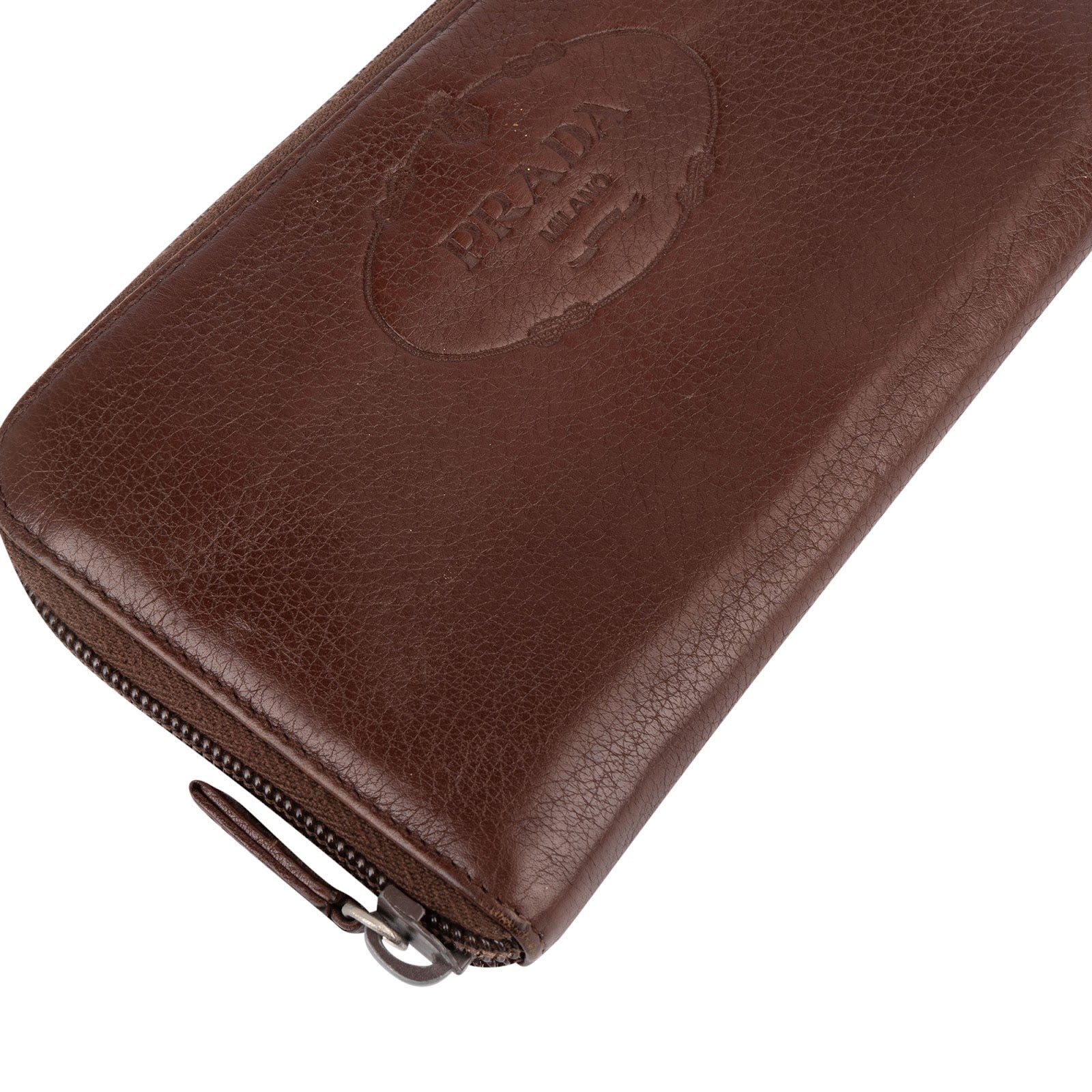 Prada Pebbled Leather Zip Around Wallet - vintageandkickz