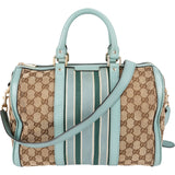 Gucci Monogram GG Canvas Blue Leather Web Stripe Joy Boston Handbag