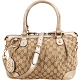Gucci Monogram GG Canvas Metallic Leather Sukey Handbag
