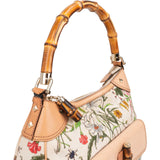 Gucci Leather and Canvas Flora Bamboo Handbag