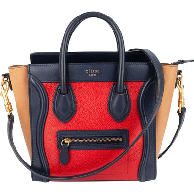 Céline Tricolor Grained and Calfskin Leather Luggage Handbag