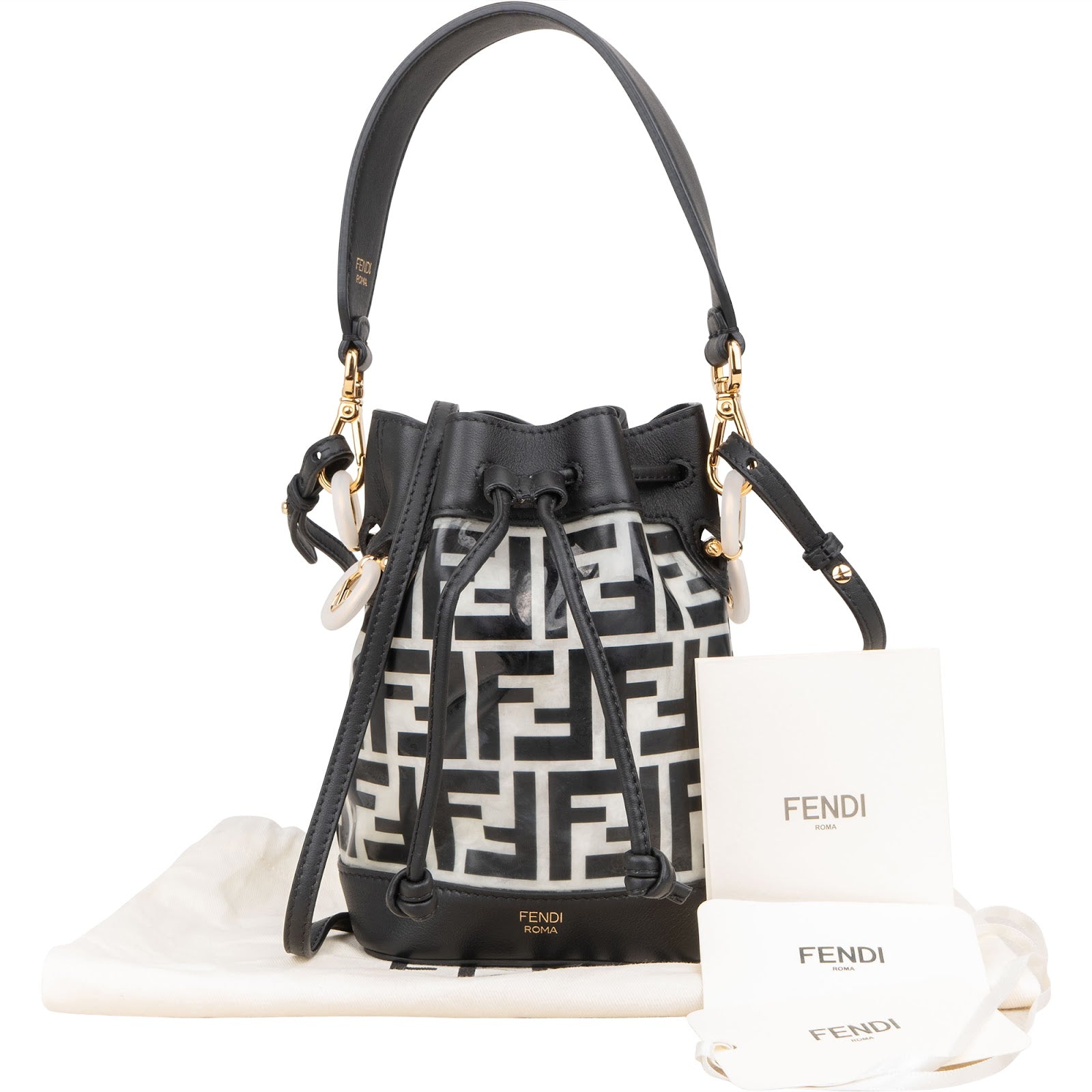 Fendi Monogram FF Mini Mon Tresor Bucket Shoulder Bag - vintageandkickz