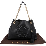 Gucci Black Leather Soho Chain Tote Crossbody Bag