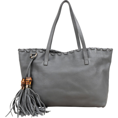 Gucci Leather Bamboo Tassel Tote Shoulder Bag