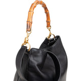 Gucci Black Leather Bamboo Handle Handbag