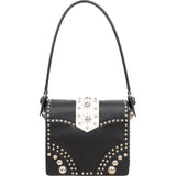 Prada Saffiano Leather Studded Fringe Turnlock Cahier Shoulder Bag