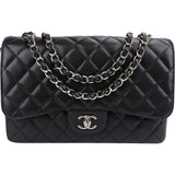 Chanel Quilted Caviar Leather Palladium Jumbo Single Flap Crossbody Bag