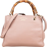 Gucci Pink Leather Bamboo Handbag
