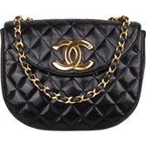 Chanel Quilted Lambskin 24K Gold Half Moon Single Flap Crossbody Bag