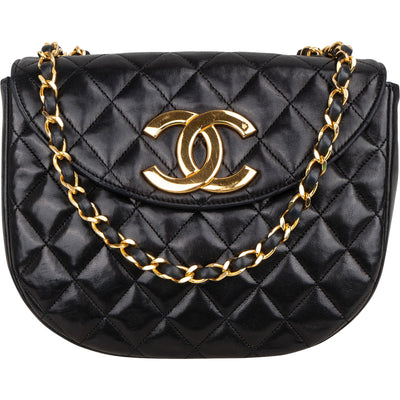 Chanel Quilted Lambskin 24K Gold Half Moon Single Flap Crossbody Bag