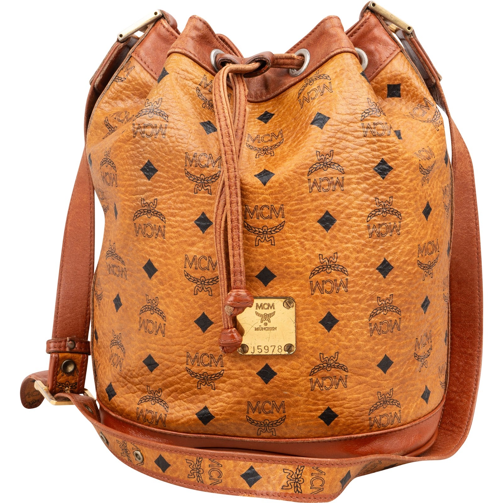[🔄️B07 / F46] MCM Monogram Visetos Drawstring Bag Handbag - vintageandkickz