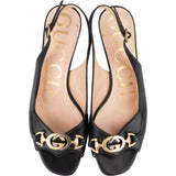 Gucci Black Leather Zumi Mid-Heel Slingback Sandal Sandals (36)