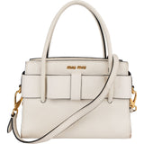 Miu Miu White Madras Leather Bow Handbag