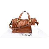 Chloé Brown Shine Calfskin Small Paraty Satchel Handbag