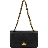 Chanel Quilted Lambskin Small 24K Gold Double Flap Shoulder Bag