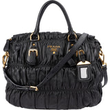 Prada Black Matelassé Nappa Leather Gaufre Satchel Handbag
