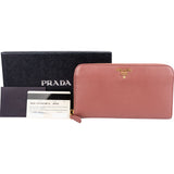 Prada Pink Saffiano Leather Zip Around Wallet