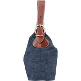 Prada Blue Denim Brown Leather D-Ring Shoulder Bag