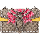 Gucci Monogram GG Supreme Canvas Suede Crystal Embellished Velvet Ribbon Dionysus Shoulder Bag