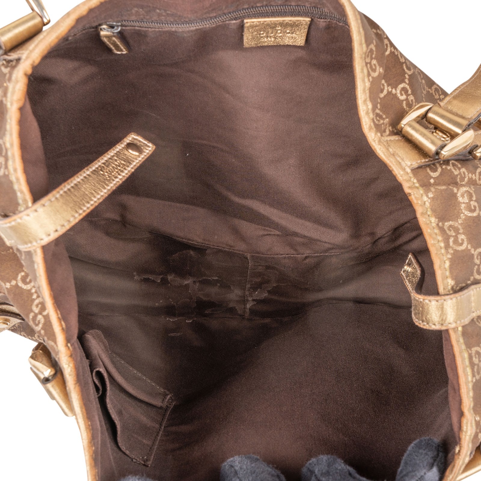 [🔄️B09 / F56] Gucci Monogram GG Metallic Gold Leather Abbey Hobo Shoulder Bag xx riecht - vintageandkickz