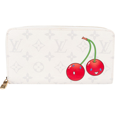 Louis Vuitton White Monogram Murakami Canvas Cerises Cherry Zippy Wallet