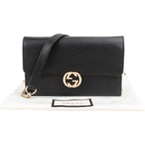 Gucci Pebbled Leather Interlocking GG Wallet On Chain Crossbody Bag