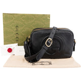 Gucci Black Stitched Calfskin Soho GG Camera Crossbody Bag