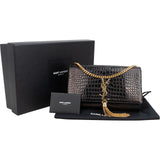 Saint Laurent Croc-Embossed Leather Kate Tassel Chain Crossbody Bag