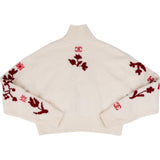 Chanel Beige Cashmere Floral Intarsia CC Turtleneck Sweater (FR40)