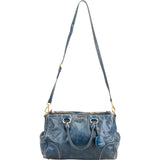 Miu Miu Blue Vitello Shine Leather Satchel Handbag