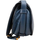 Chloé Blue Grained Calfskin Marcie Saddle Crossbody Bag