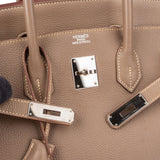 Hermès Etoupe Clemence Leather Palladium Birkin 35 Handbag