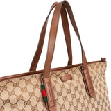 Gucci Monogram GG Canvas Web Tote Shoulder Bag
