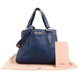 Miu Miu Blue Vitello Daino Leather Tote Handbag