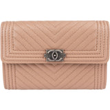 Chanel Quilted Caviar Leather Chevron Small Boy Flap Wallet