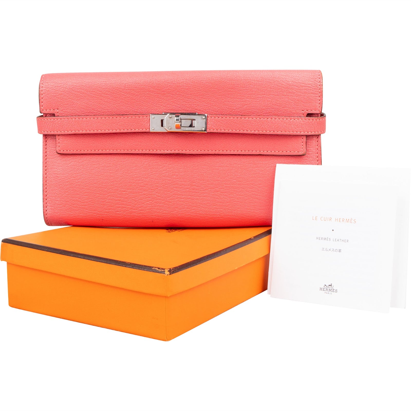 Hermès Bubble Gum Mysore Leather Kelly Wallet - vintageandkickz